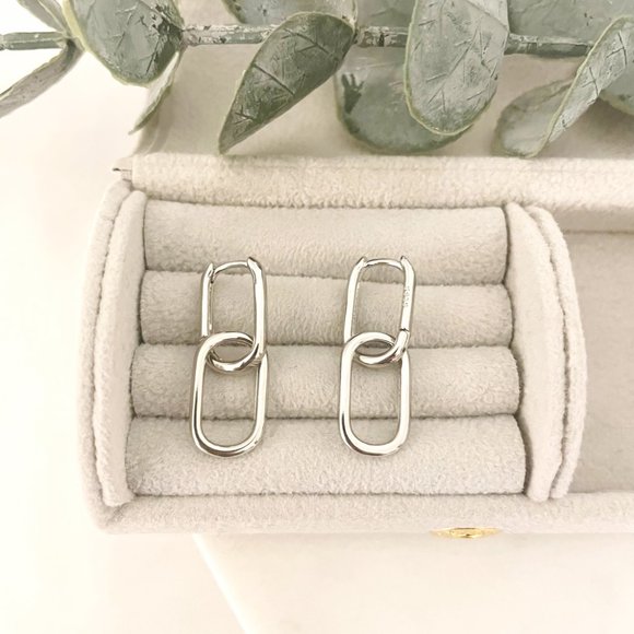 925 Sterling Silver Link Earrings Dangle Chain Earrings Minimalist Earrings - Picture 3 of 8